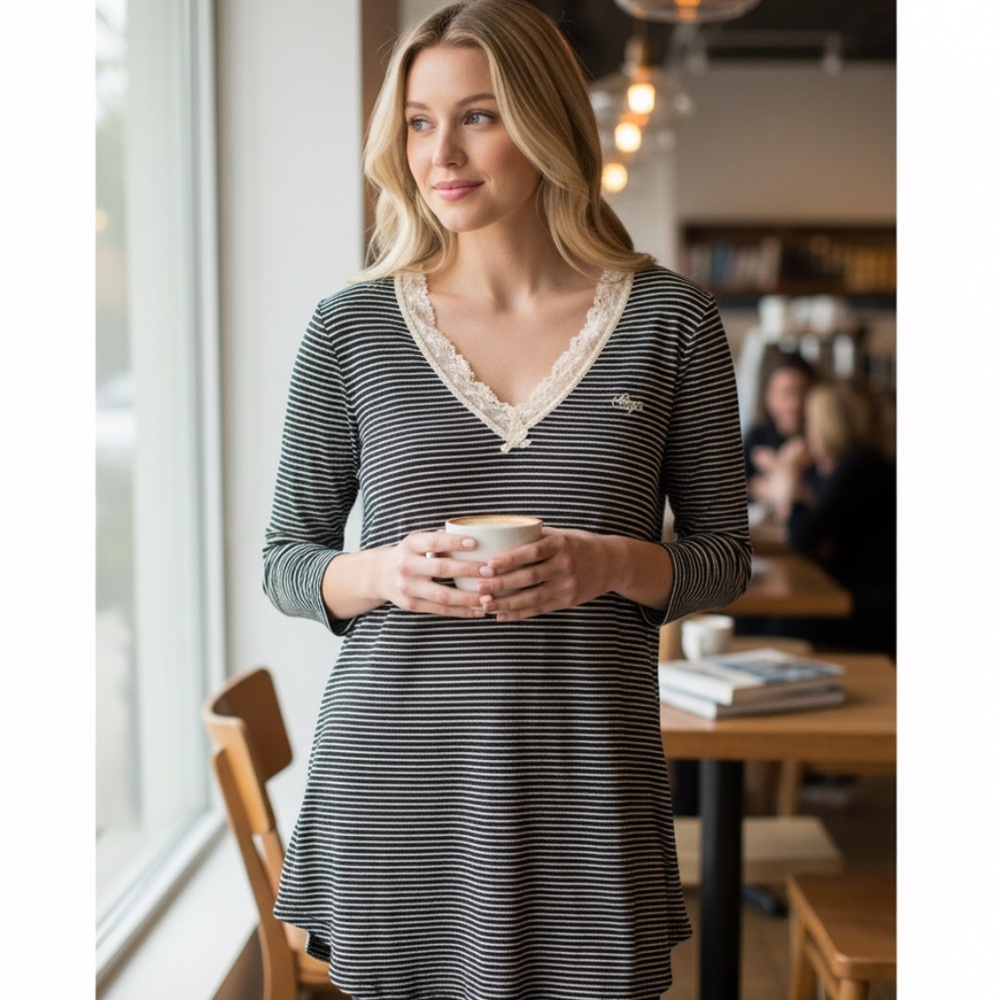 Chaps Jersey Sleep Shirt with Lace Trim